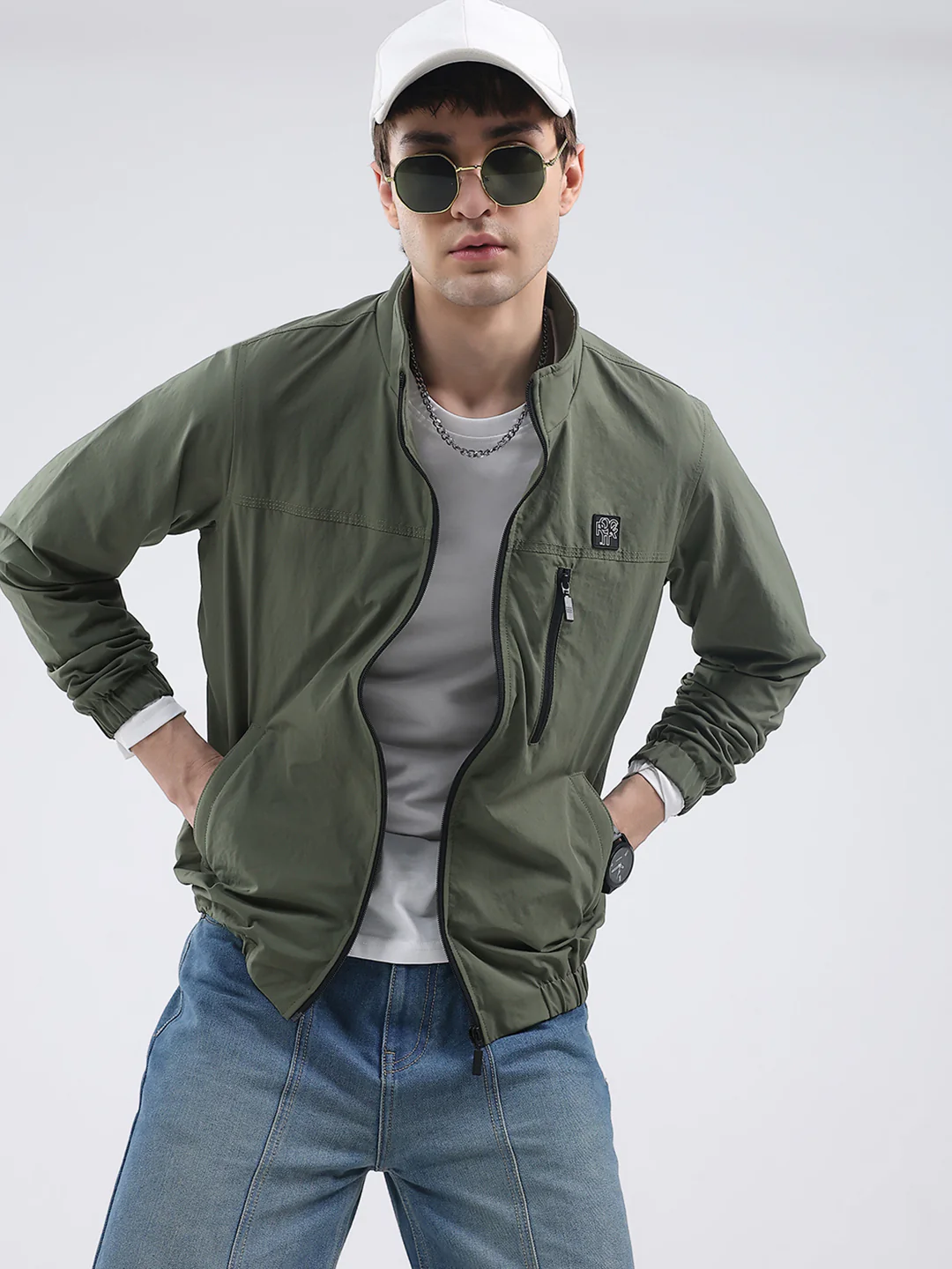 Rock.it Men Green Solid Mock Neck Full Sleeve Jacket - Image 6