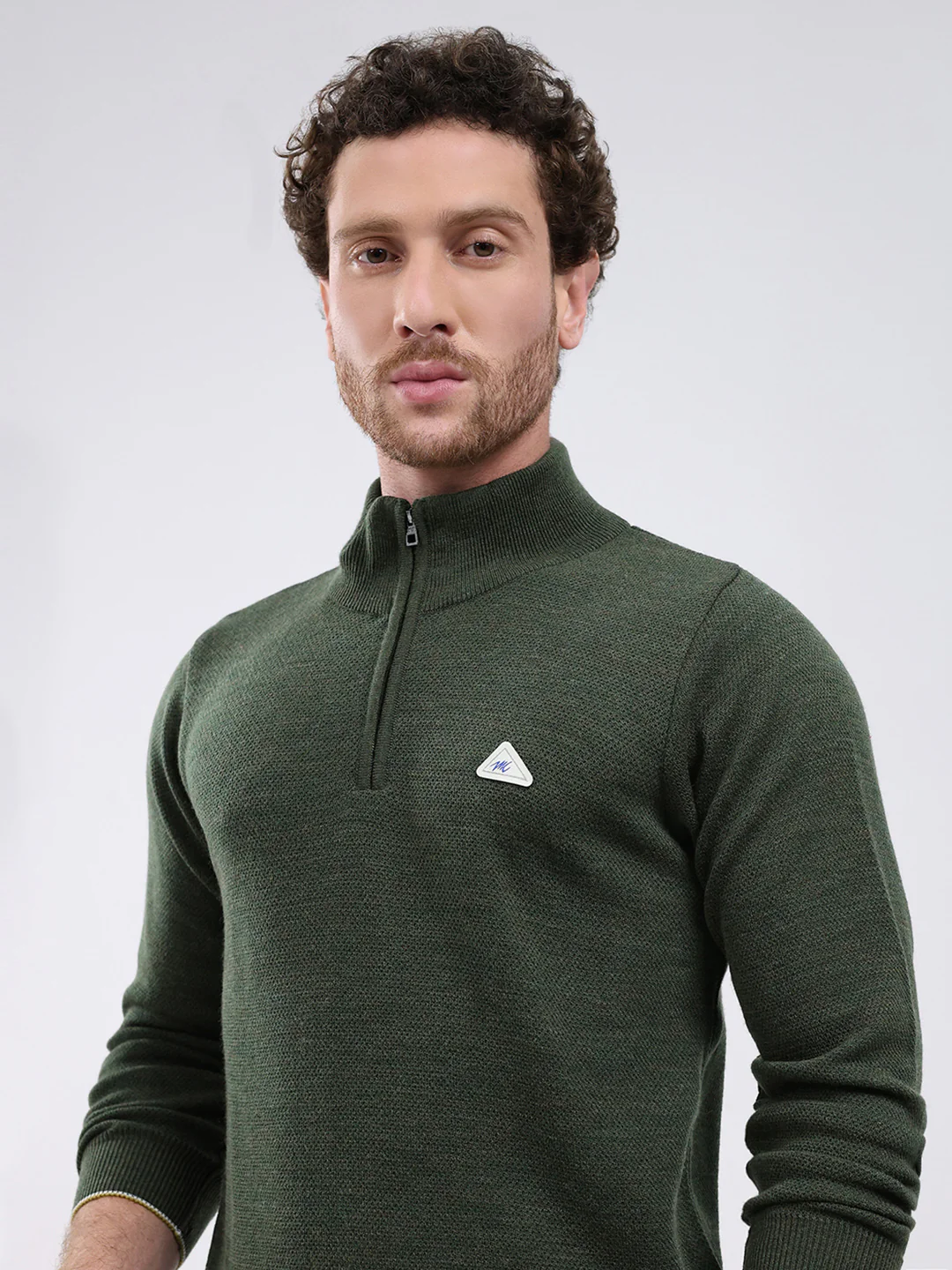 Men Green Solid Mock Neck Full Sleeve Pullover - Image 6