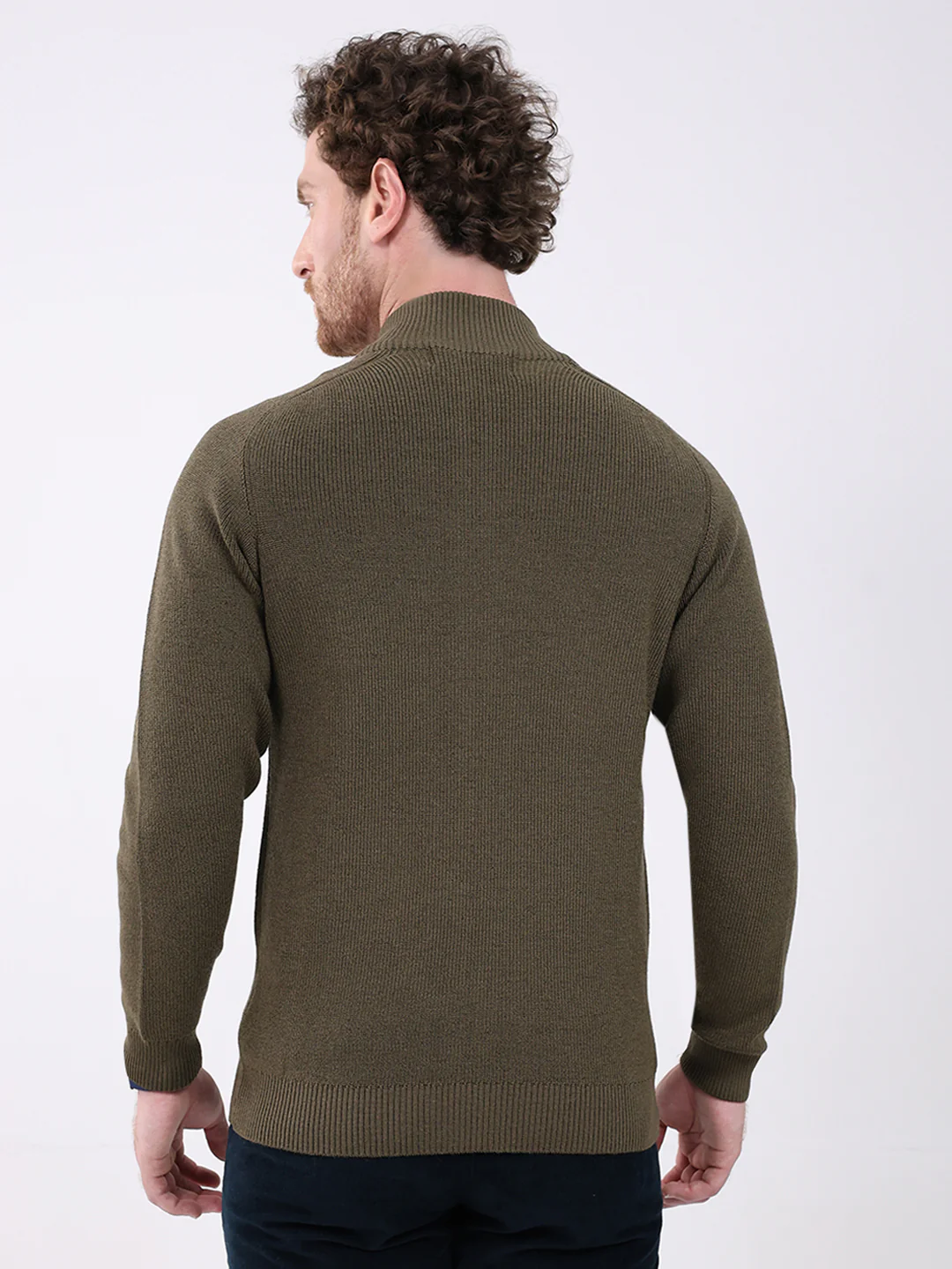 Men Green Solid Mock Neck Full Sleeve Pullover - Image 5