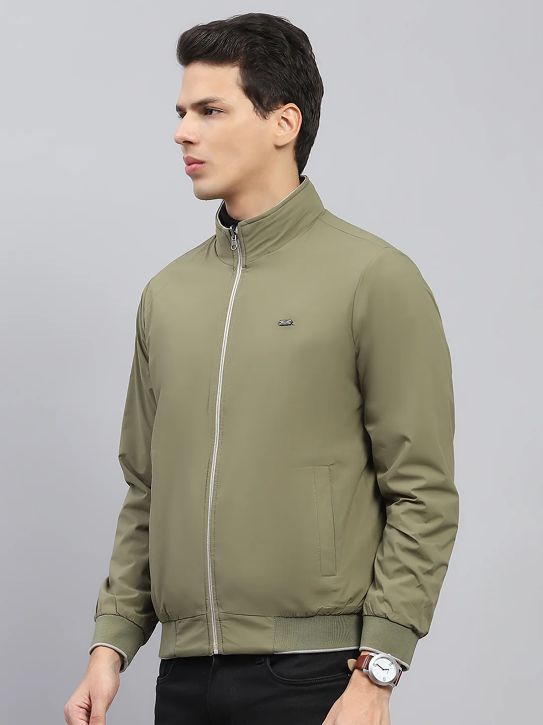 Men Beige Solid Mock Neck Full Sleeve Reversible Jacket - Image 8