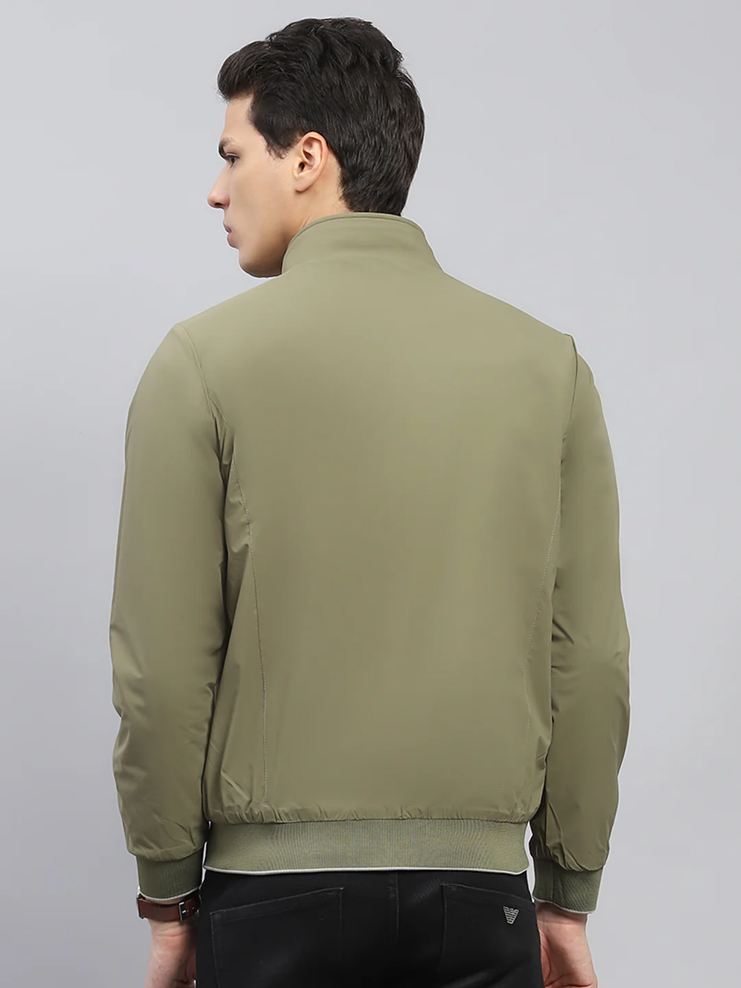 Men Beige Solid Mock Neck Full Sleeve Reversible Jacket - Image 9