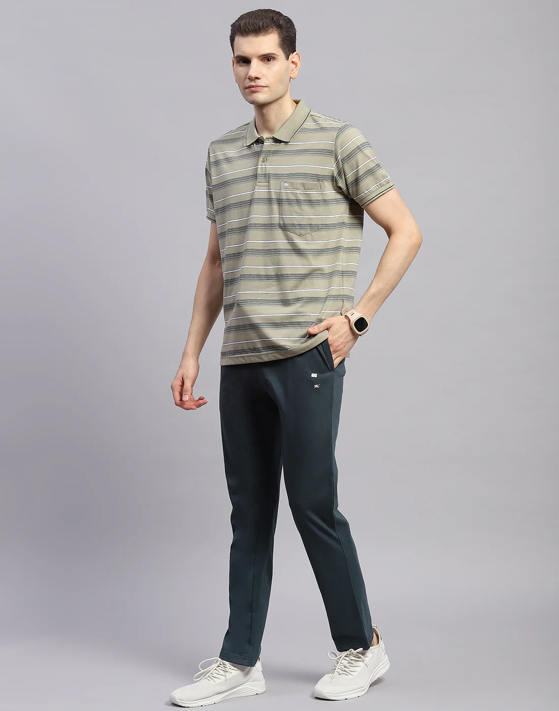 Men Green Solid Polo Collar Half Sleeve Lower Set - Image 3