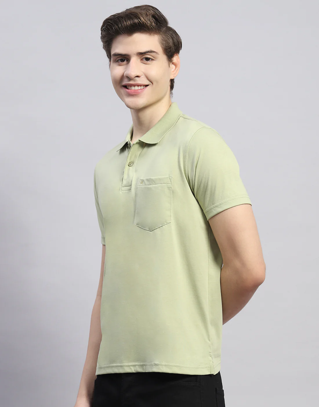 Men Green Solid Polo Collar Half Sleeve T-Shirt - Image 4