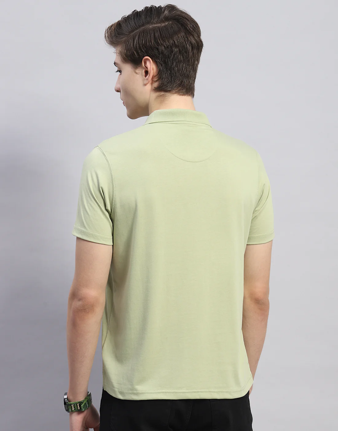 Men Green Solid Polo Collar Half Sleeve T-Shirt - Image 6