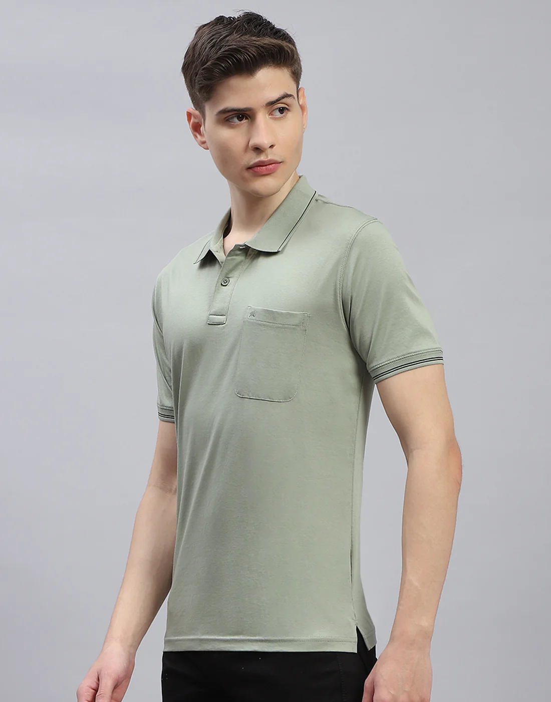 Men Green Solid Polo Collar Half Sleeve T-Shirt - Image 3
