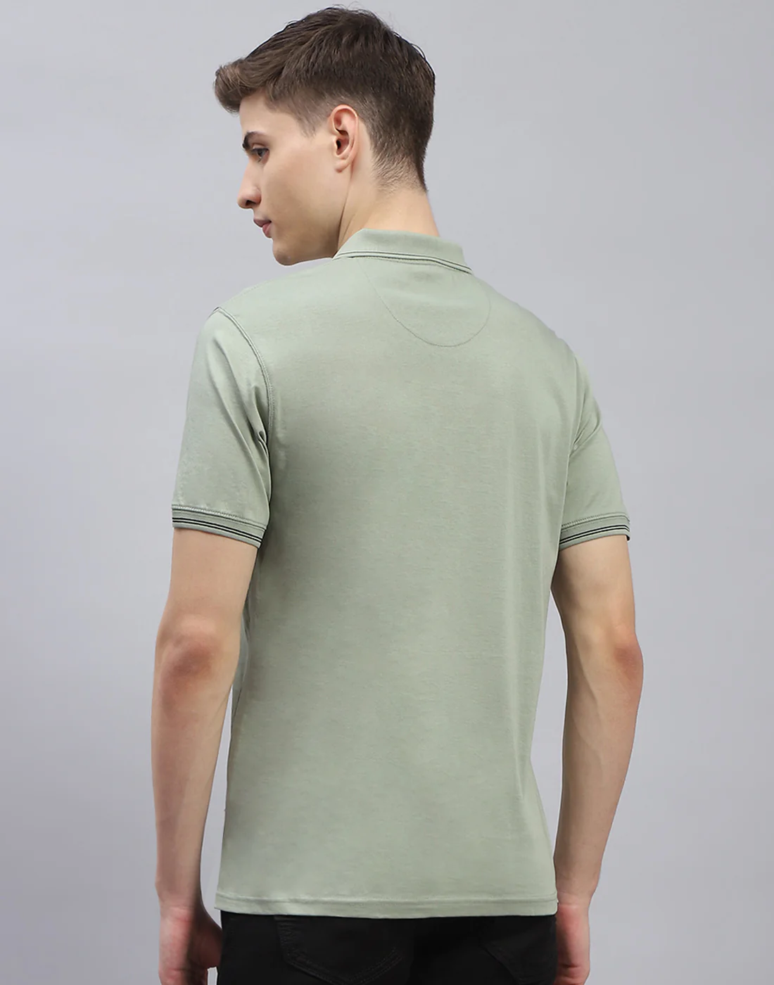 Men Green Solid Polo Collar Half Sleeve T-Shirt - Image 5