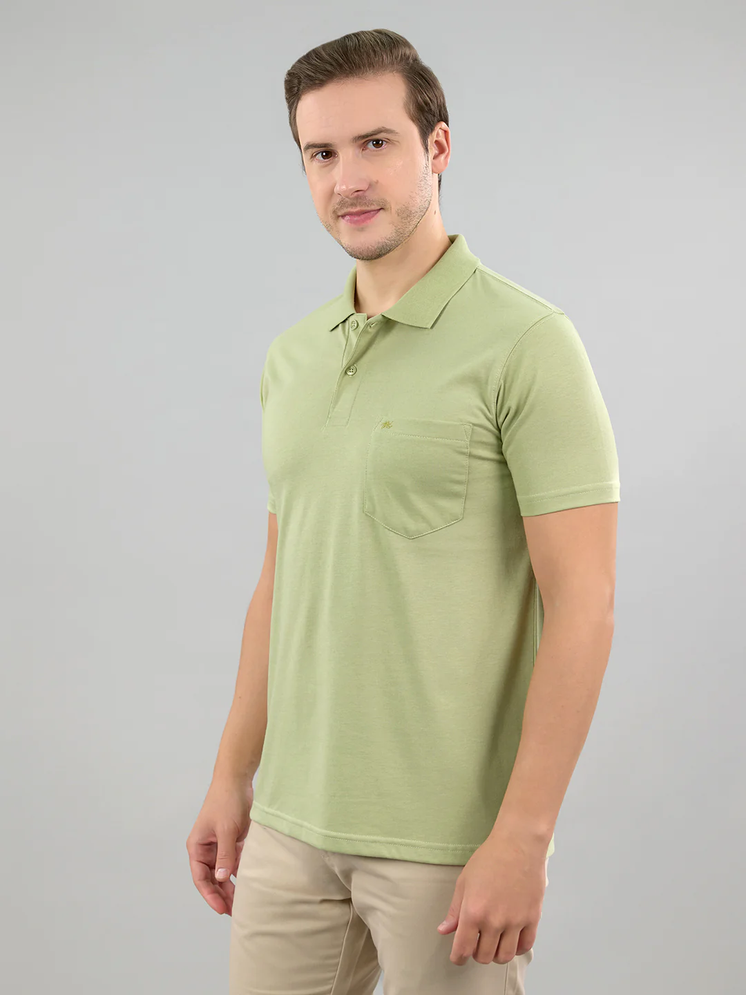 Men Green Solid Polo Collar Half Sleeve T-Shirt - Image 3