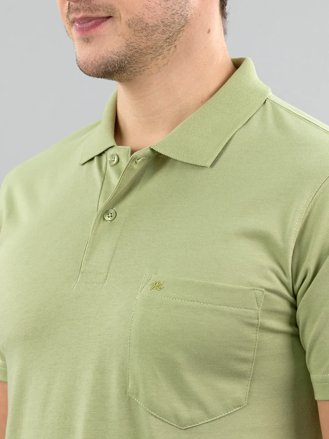 Men Green Solid Polo Collar Half Sleeve T-Shirt - Image 5
