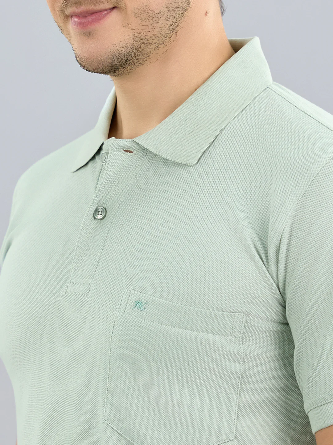 Men Green Solid Polo Collar Half Sleeve T-Shirt - Image 5