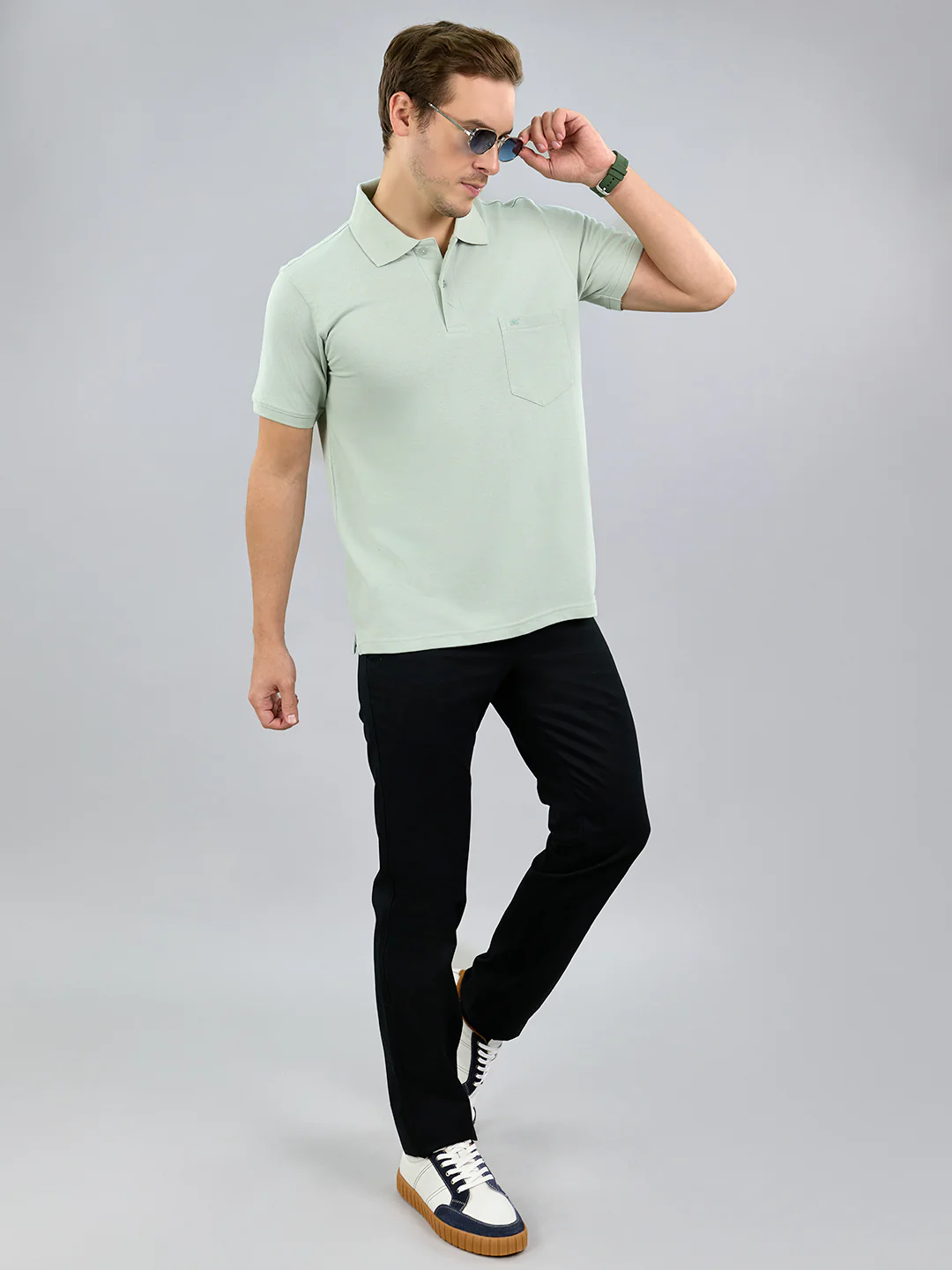 Men Green Solid Polo Collar Half Sleeve T-Shirt - Image 7