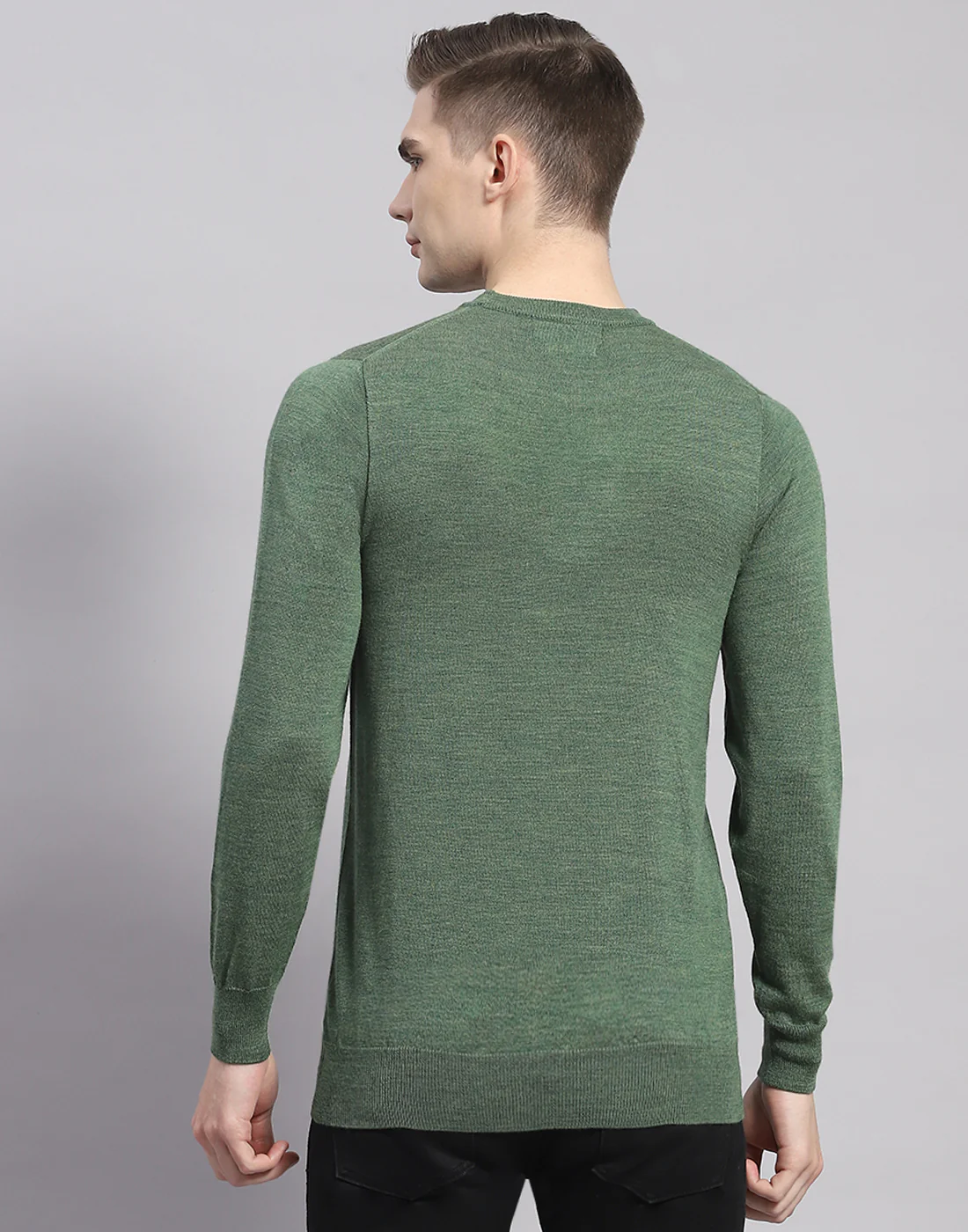 Men Green Solid Round Neck Full Sleeve Pullover - Image 5