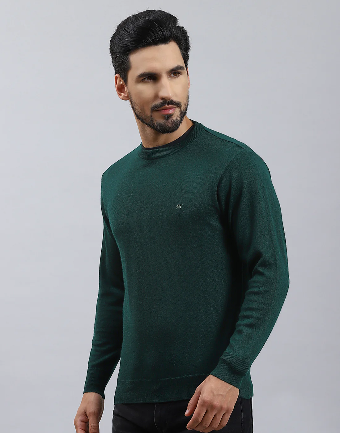 Men Green Solid Round Neck Full Sleeve Pullover - Image 3