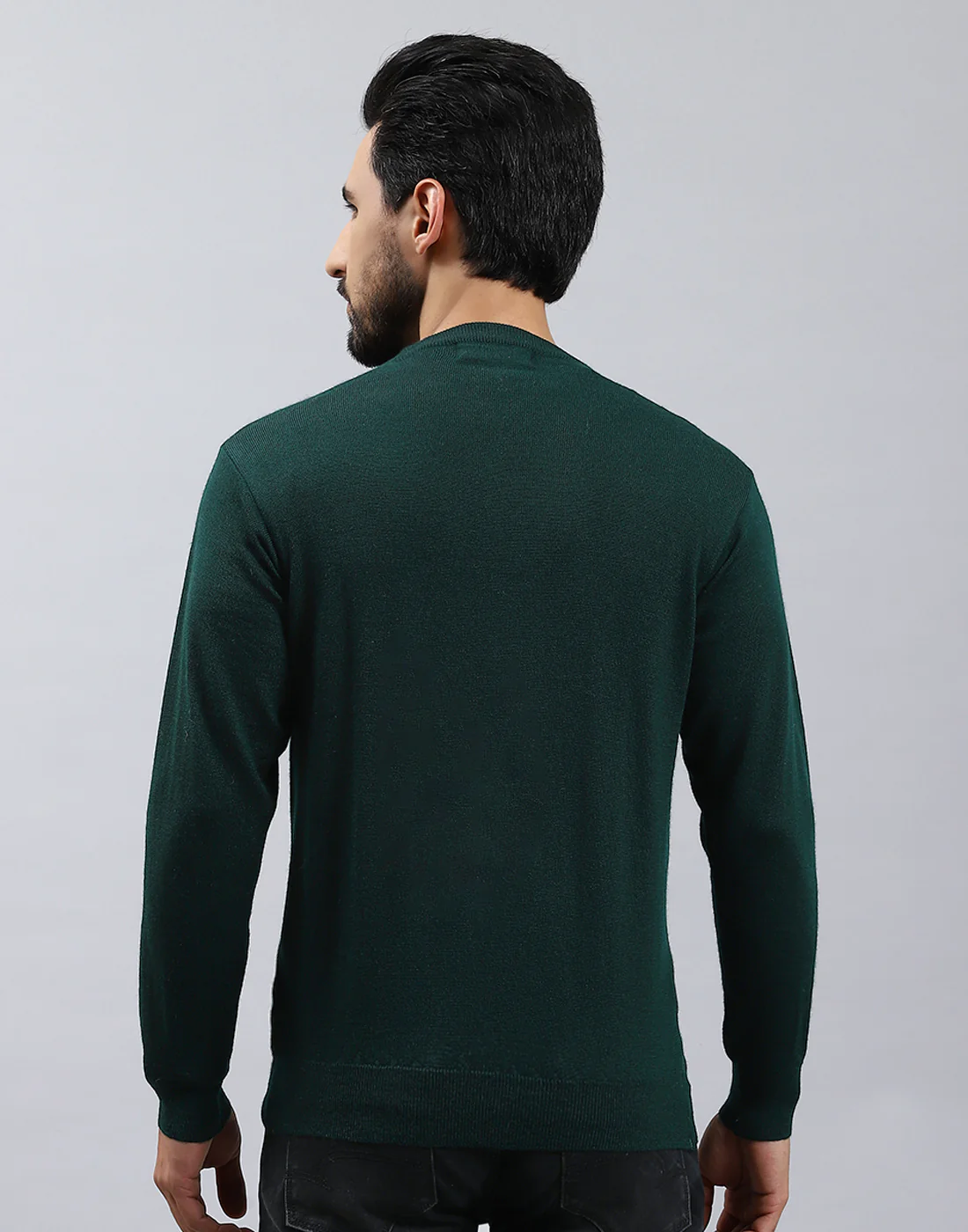 Men Green Solid Round Neck Full Sleeve Pullover - Image 5
