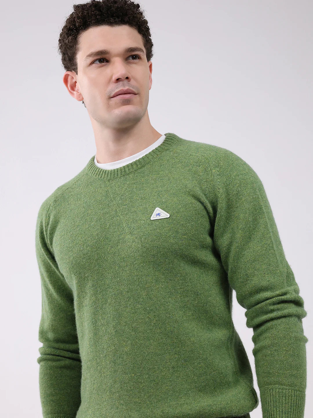 Men Green Solid Round Neck Full Sleeve Pullover - Image 6