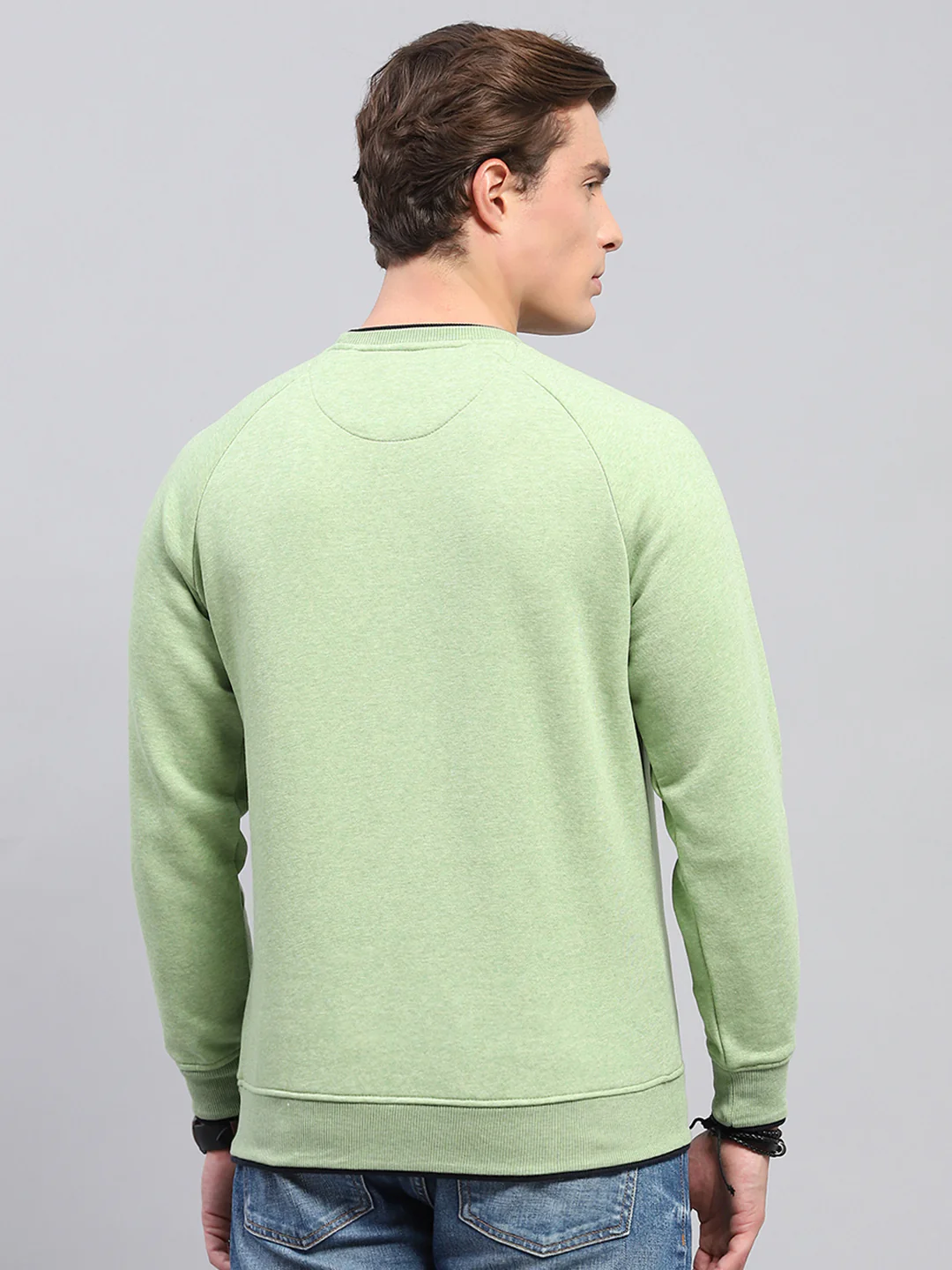 Men Green Solid Round Neck Full Sleeve Sweatshirt - Image 5