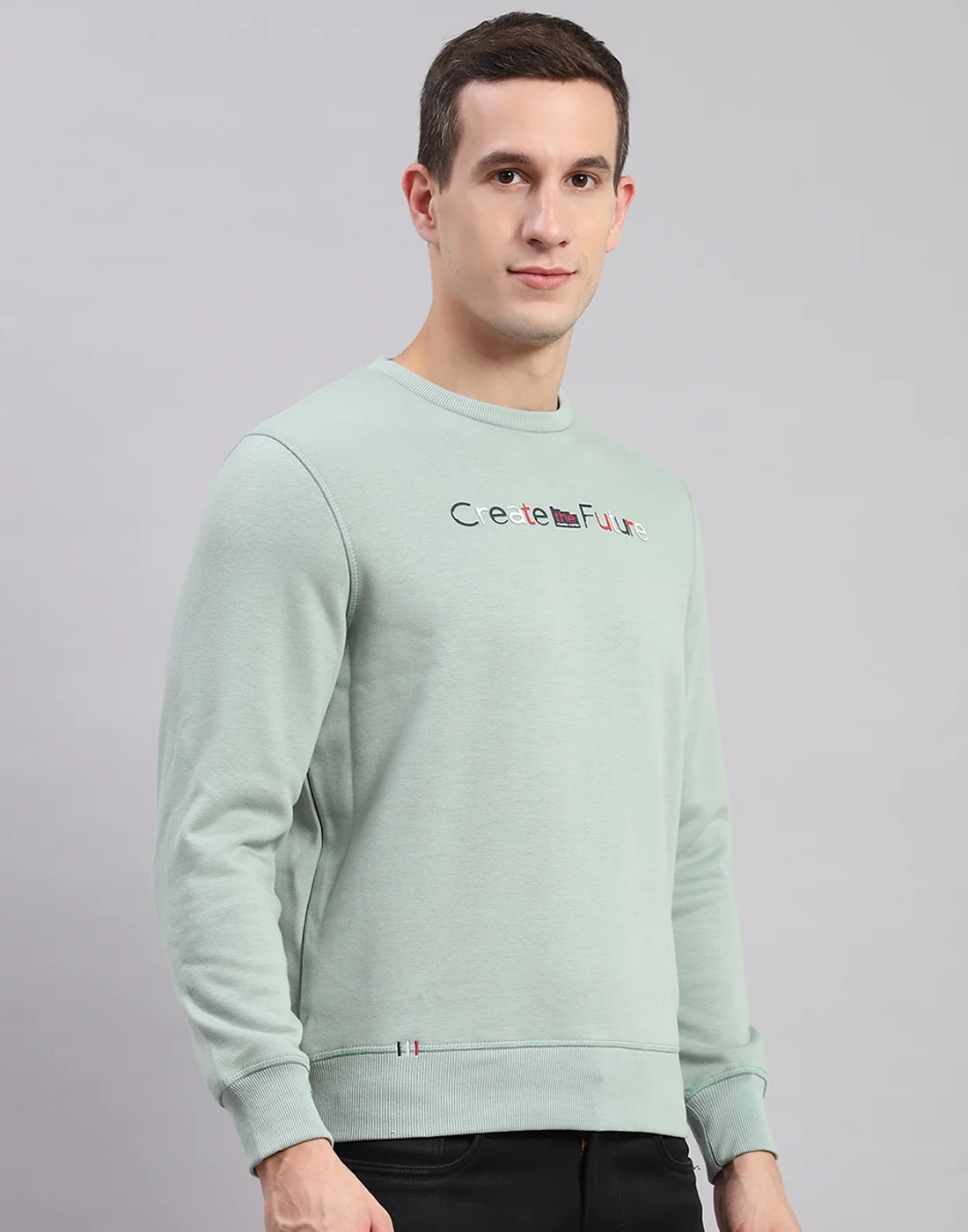 Men Green Solid Round Neck Full Sleeve Sweatshirts - Image 4