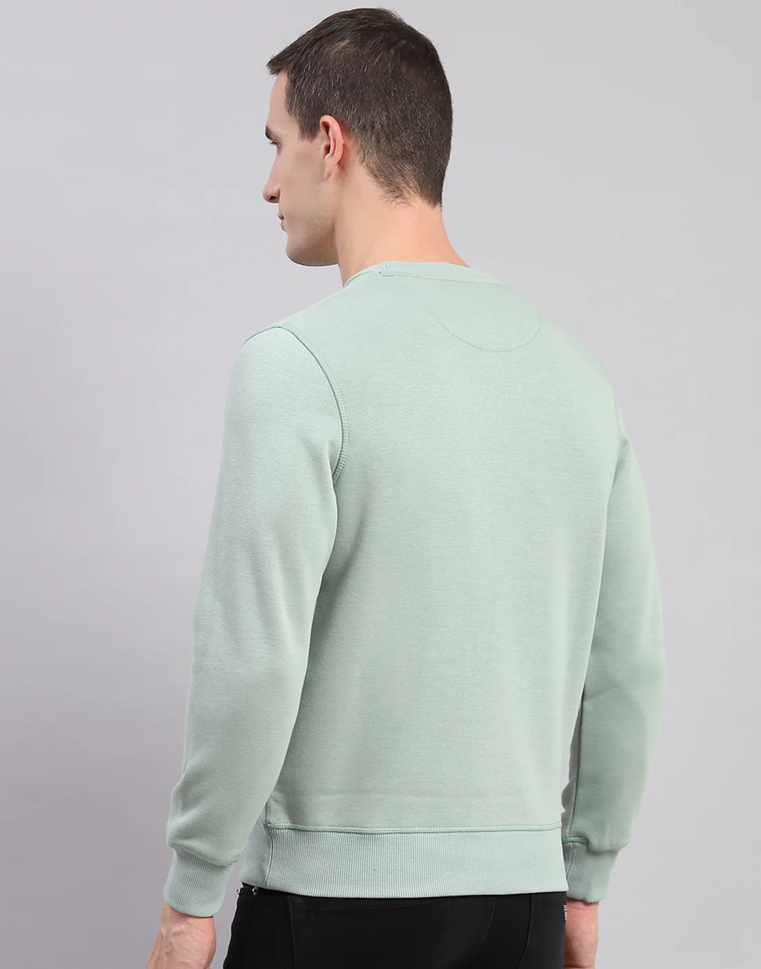 Men Green Solid Round Neck Full Sleeve Sweatshirts - Image 5
