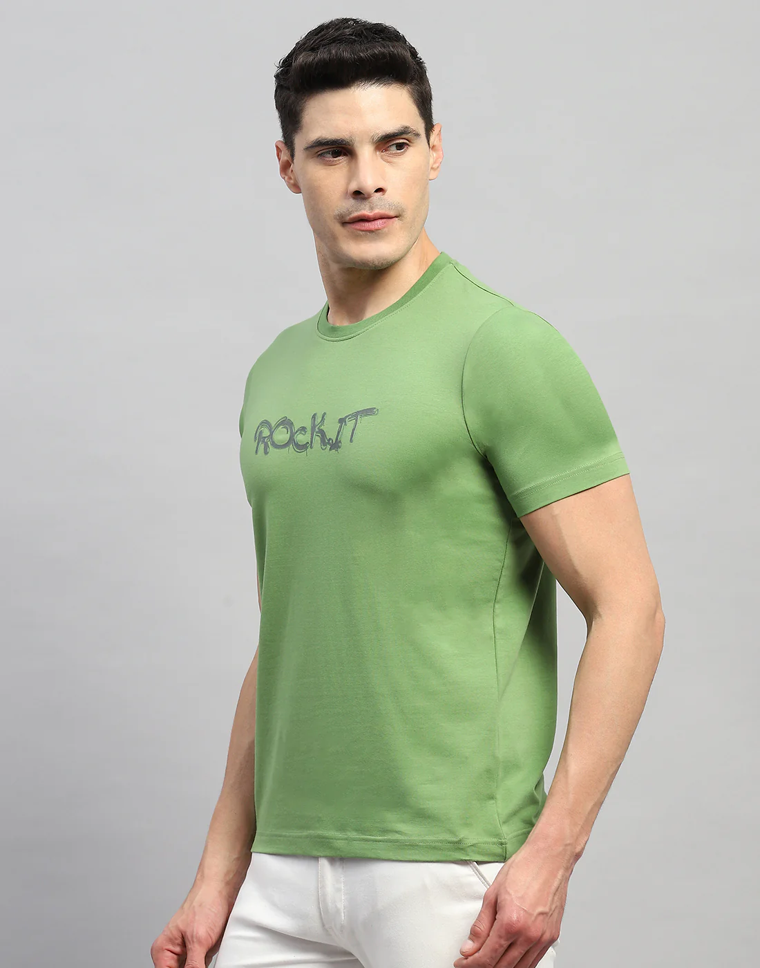 Rock.it Men Green Solid Round Neck Half Sleeve T-Shirt - Image 3