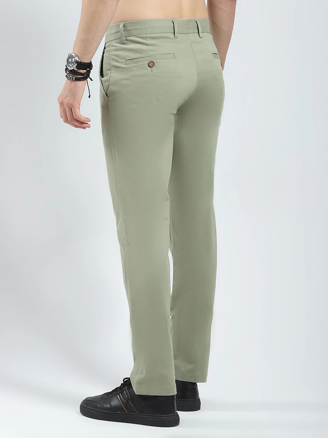 Men Green Solid Slim Fit Trouser - Image 5