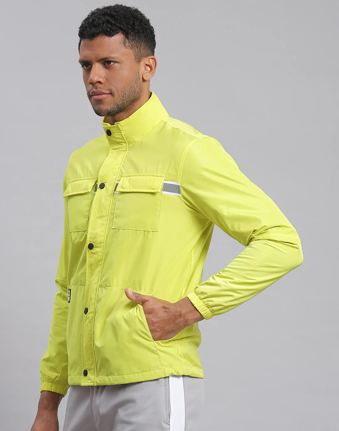 Rock.it Men Green Solid Stand Collar Full Sleeve Jacket - Image 3