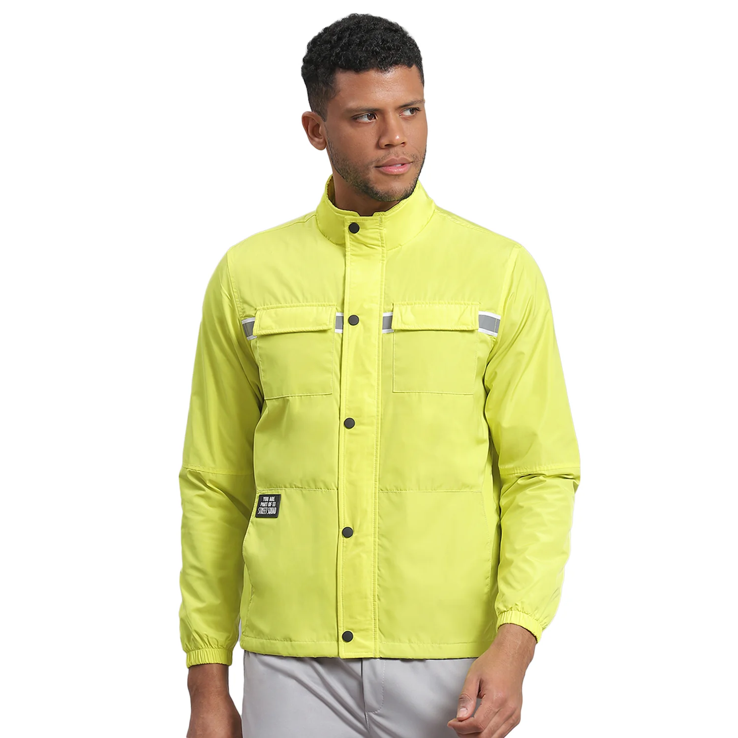 Rock.it Men Green Solid Stand Collar Full Sleeve Jacket - Image 5