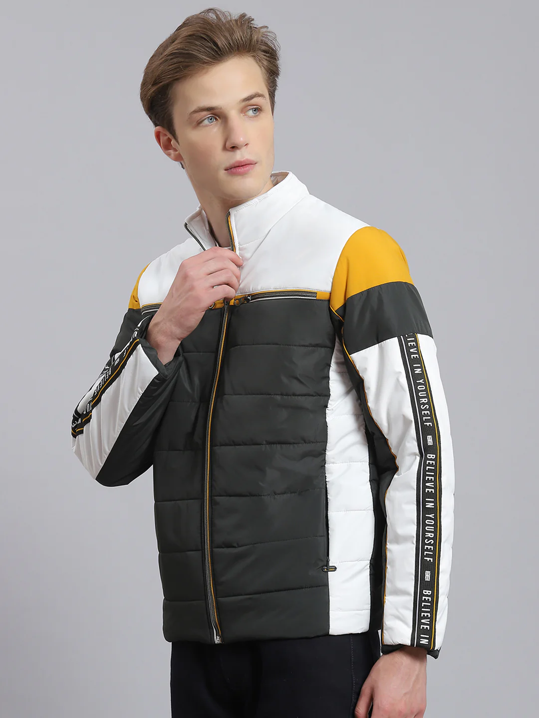 Men Green Solid Stand Collar Full Sleeve Jacket - Image 4
