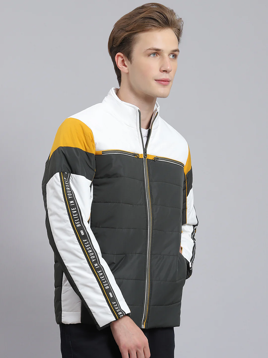 Men Green Solid Stand Collar Full Sleeve Jacket - Image 5