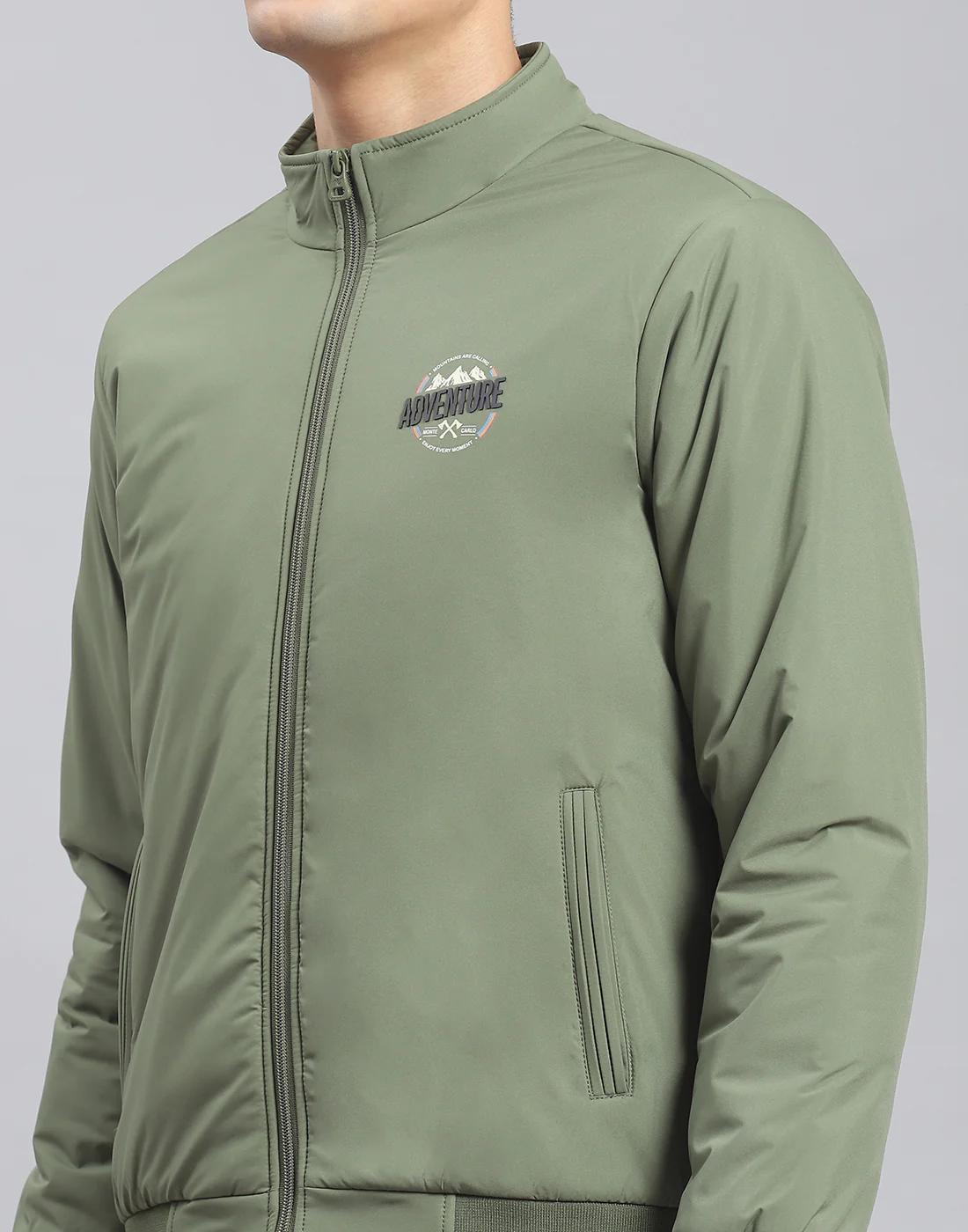 Men Green Solid Stand Collar Full Sleeve Jacket - Image 6