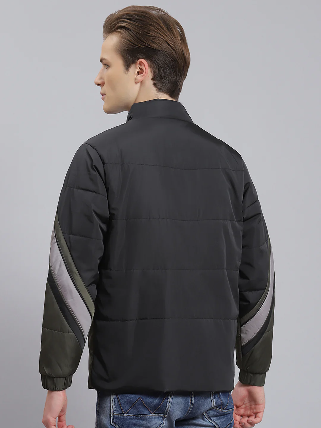 Men Green Solid Stand Collar Full Sleeve Jacket - Image 4