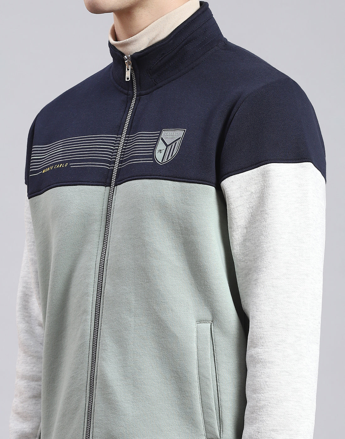 Men Green Solid Stand Collar Full Sleeve Sweatshirt - Image 6