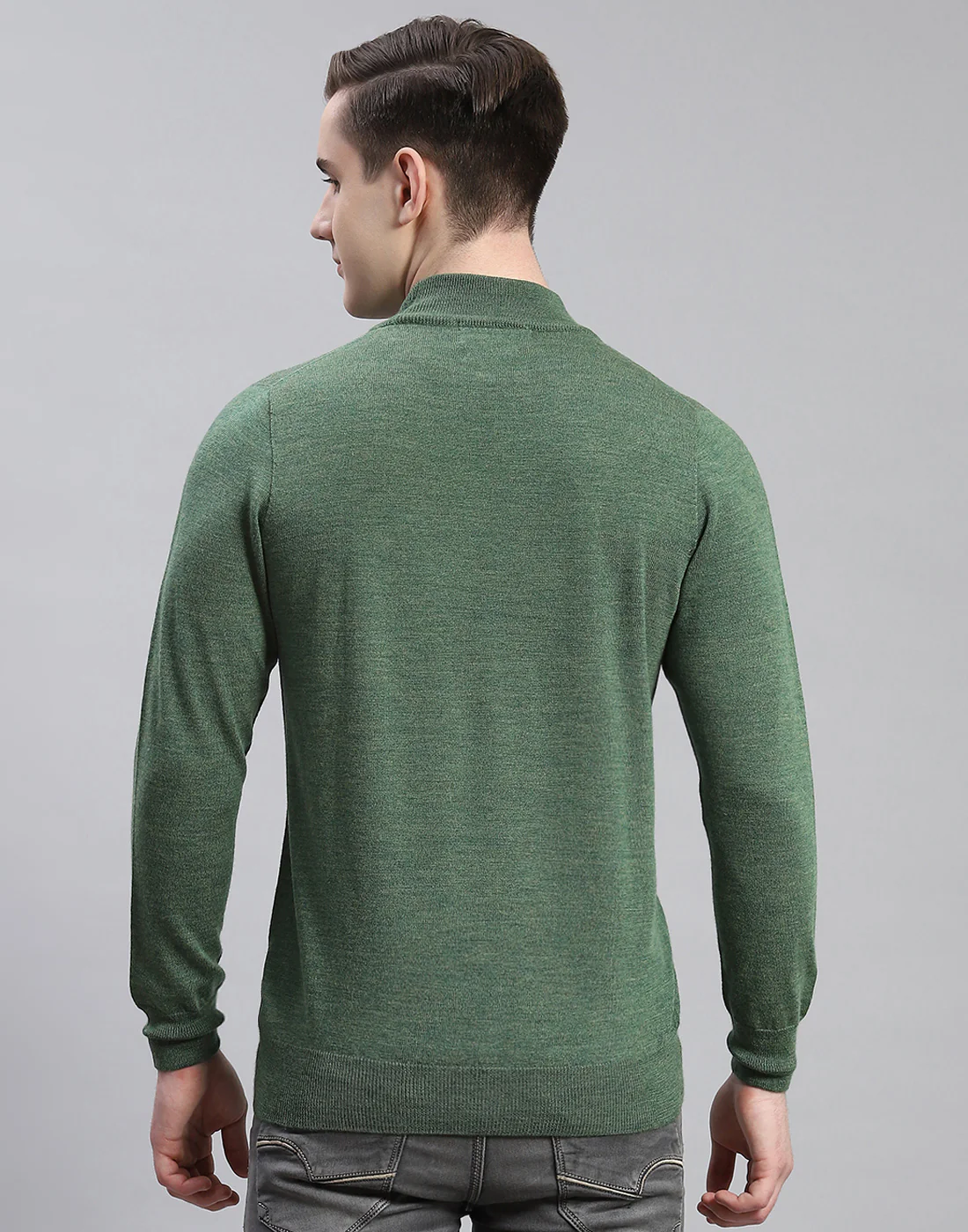Men Green Solid T Neck Full Sleeve Pullover - Image 5