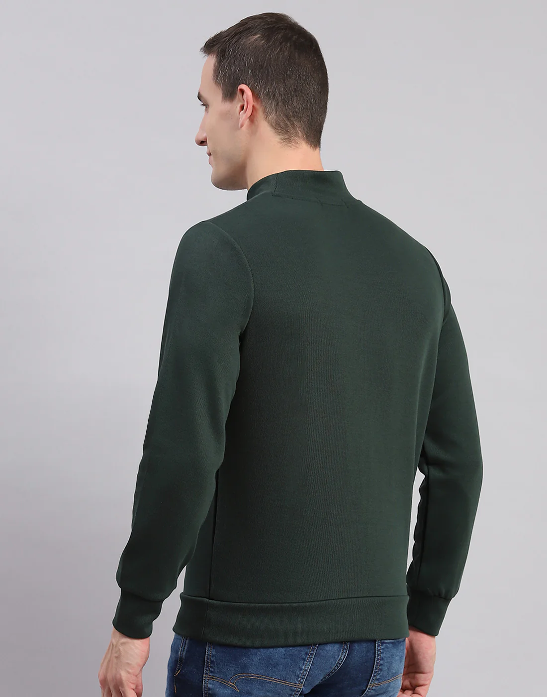 Men Green Solid T Neck Full Sleeve Sweatshirts - Image 5