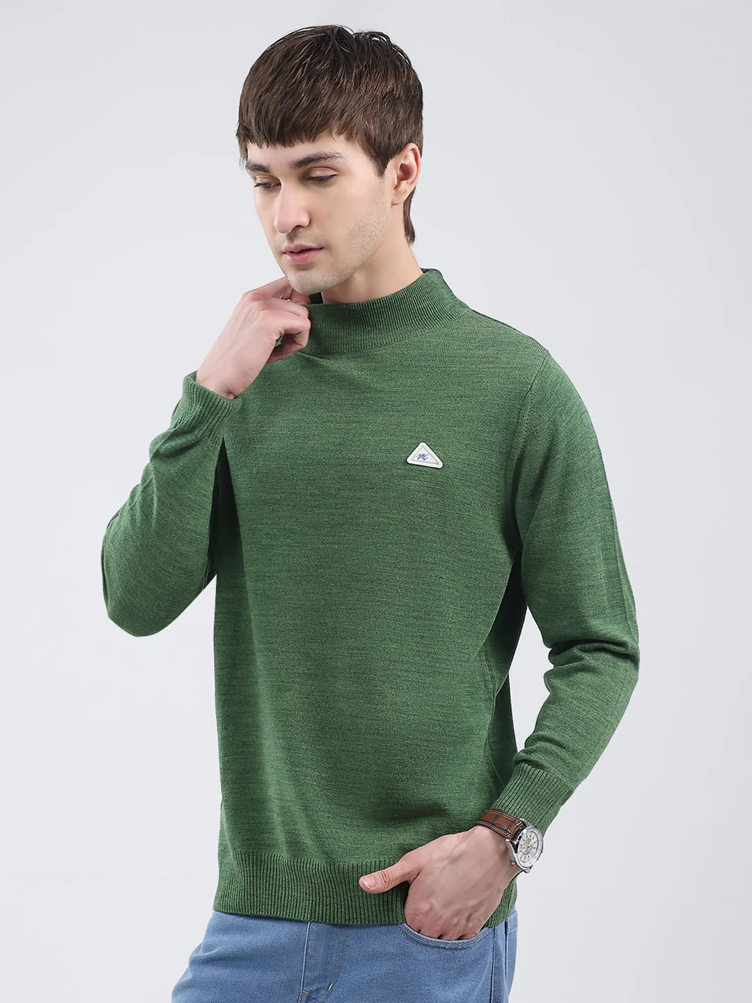 Men Green Solid Turtle Neck Full Sleeve Pullover - Image 3