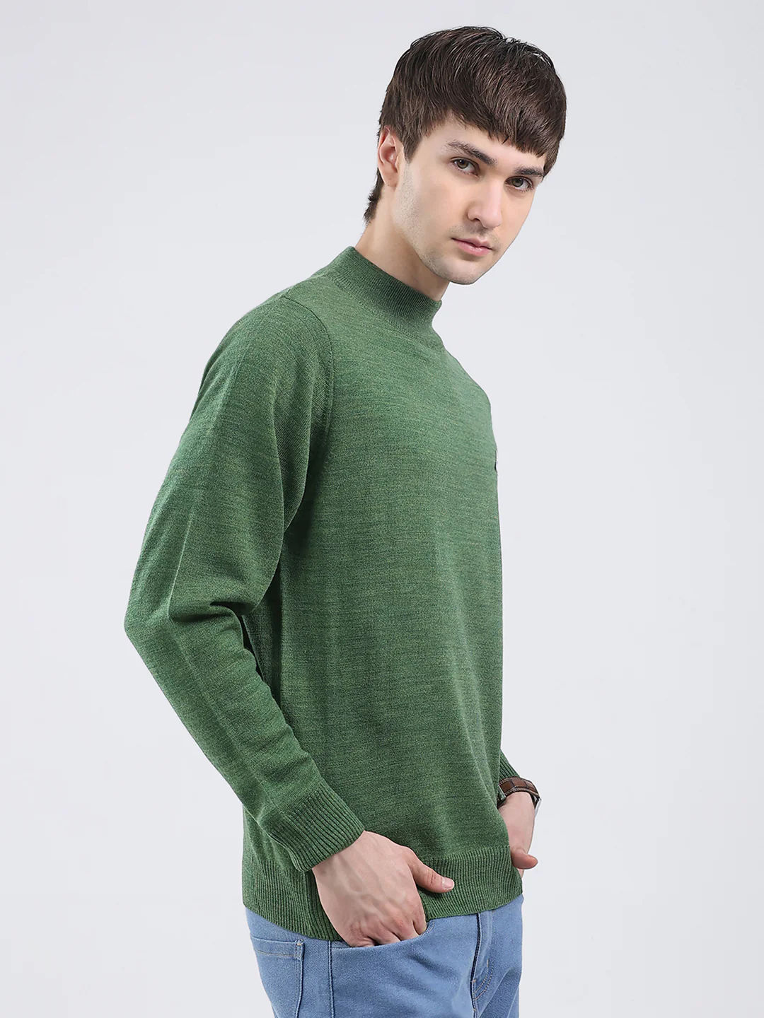 Men Green Solid Turtle Neck Full Sleeve Pullover - Image 4