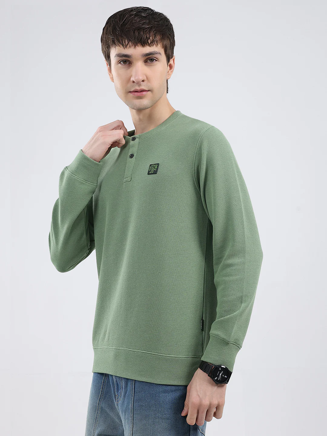 Rock.it Men Green Solid Round Neck Full Sleeve Winter T-Shirt - Image 3