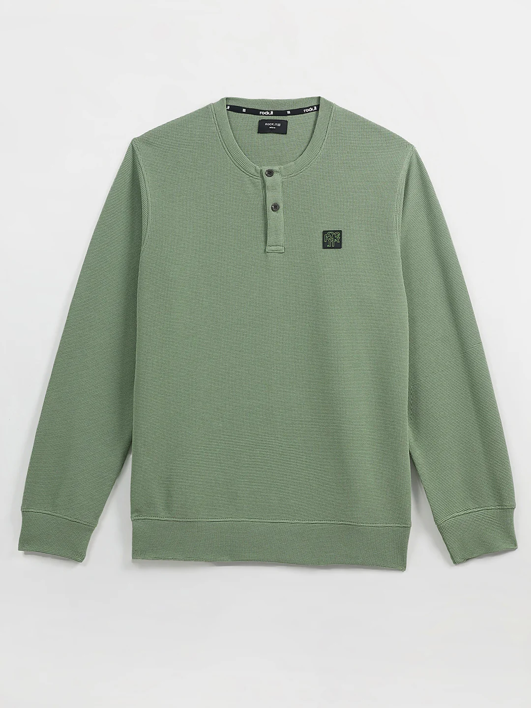 Rock.it Men Green Solid Round Neck Full Sleeve Winter T-Shirt - Image 8