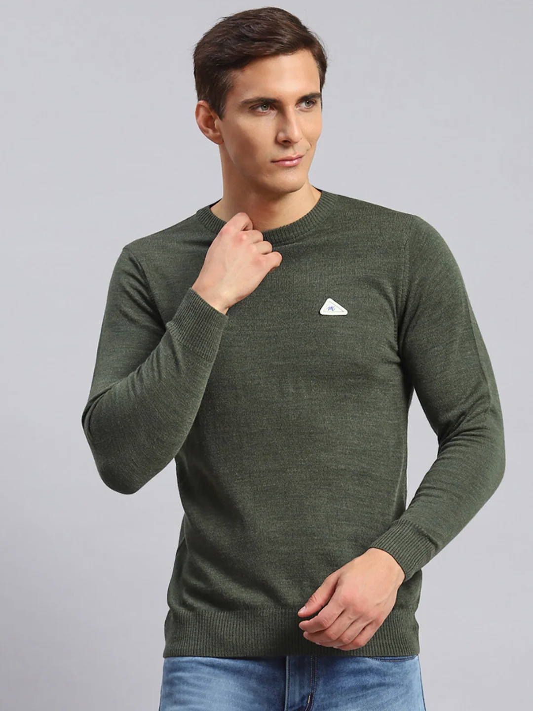 Men Green Solid Wool blend Pullover - Image 2