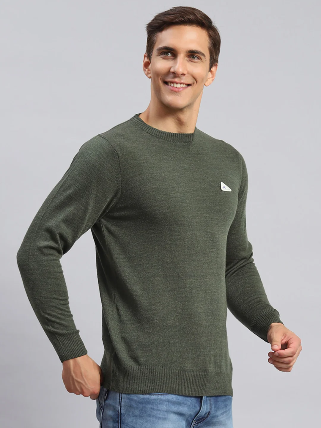 Men Green Solid Wool blend Pullover - Image 3