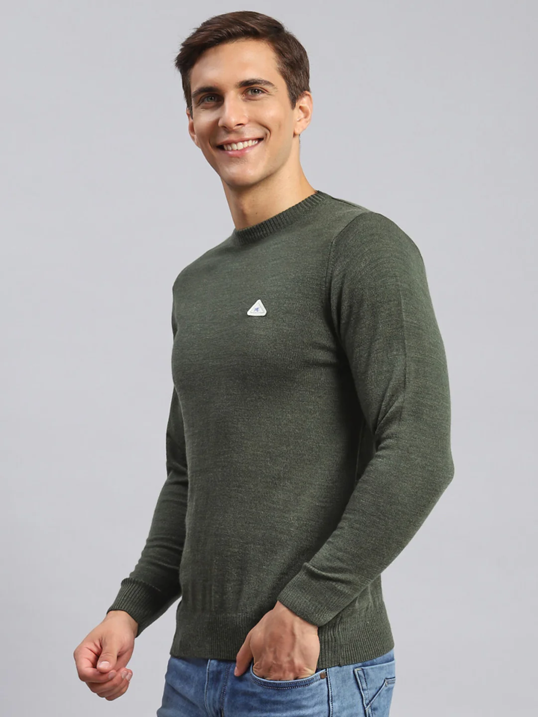 Men Green Solid Wool blend Pullover - Image 4
