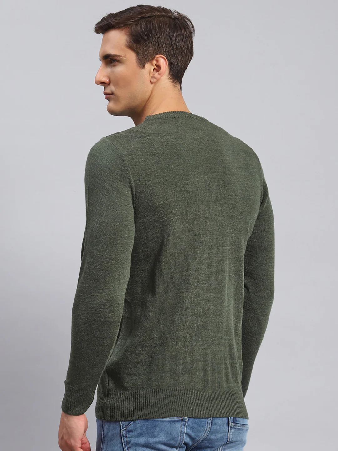 Men Green Solid Wool blend Pullover - Image 5