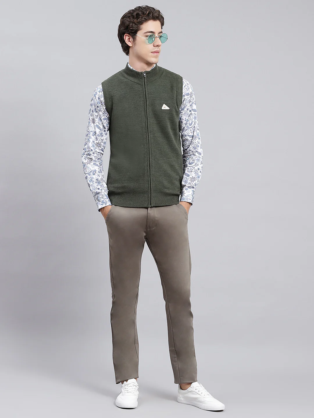 Men Green Solid Wool blend Sweater