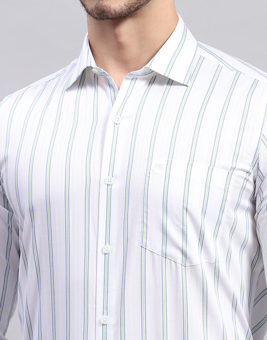 Men Green Stripe Collar Full Sleeve Shirt - Image 7
