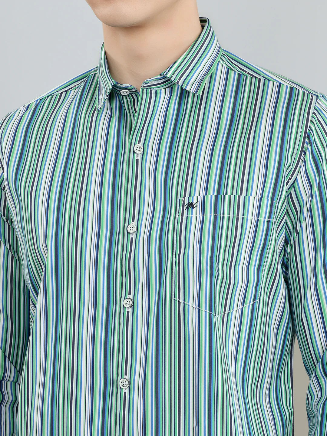 Men Green Stripe Collar Full Sleeve Shirt - Image 4