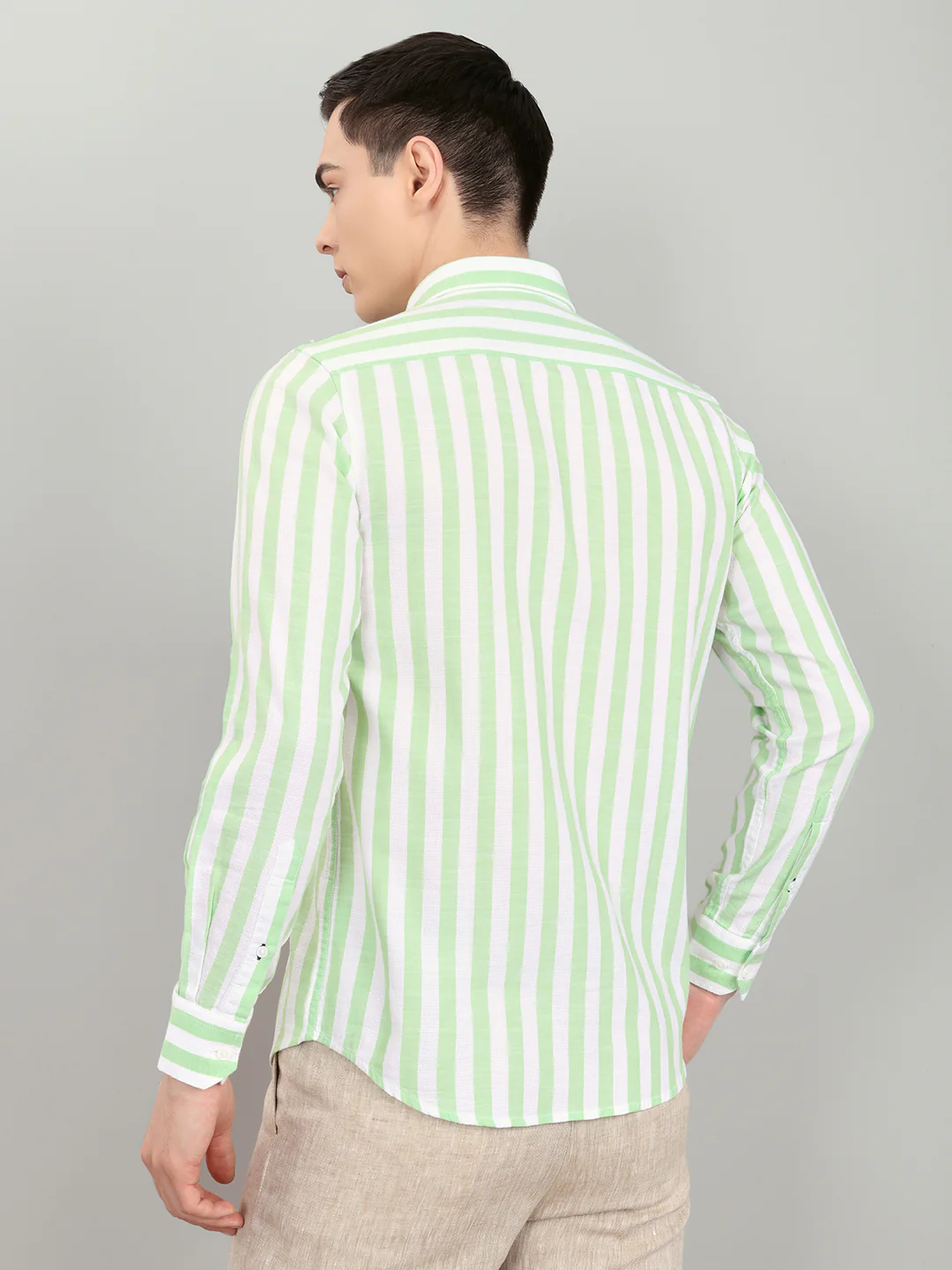Men Green Stripe Collar Full Sleeve Shirt - Image 5