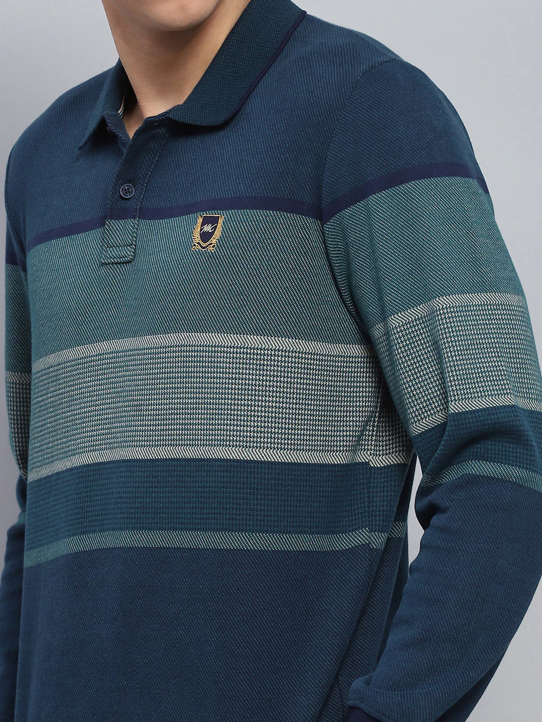 Men Green Stripe Collar Full Sleeve Winter T-Shirt - Image 6