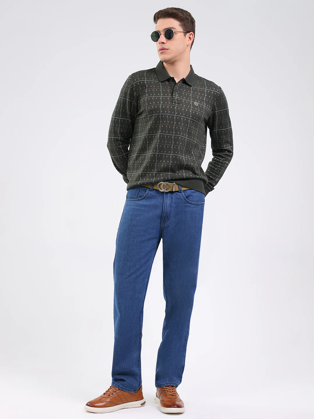 Men Green Stripe Collar Full Sleeve Winter T-Shirt - Image 2