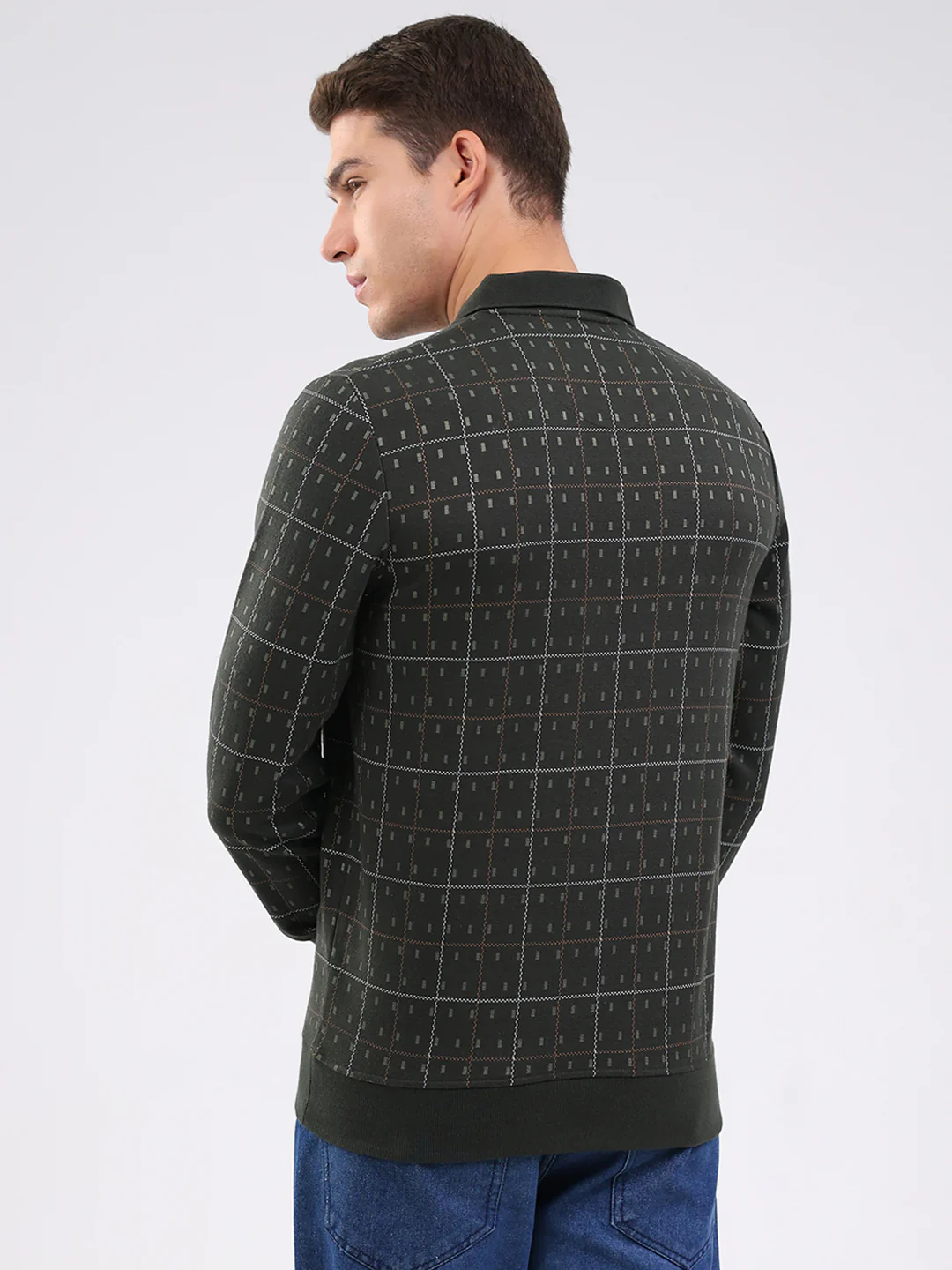 Men Green Stripe Collar Full Sleeve Winter T-Shirt - Image 5