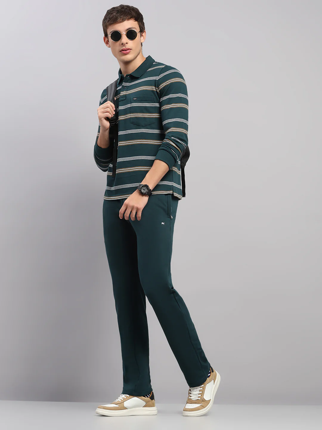 Men Green Stripe Collar Full Sleeve Winter Tracksuit - Image 2