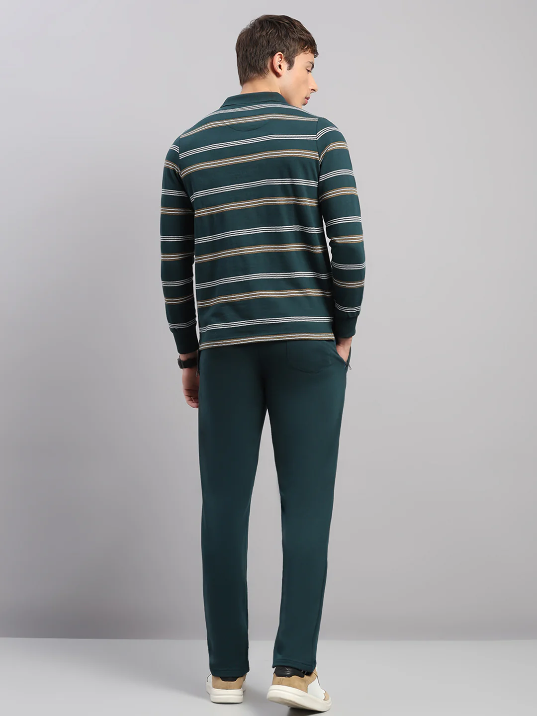 Men Green Stripe Collar Full Sleeve Winter Tracksuit - Image 5