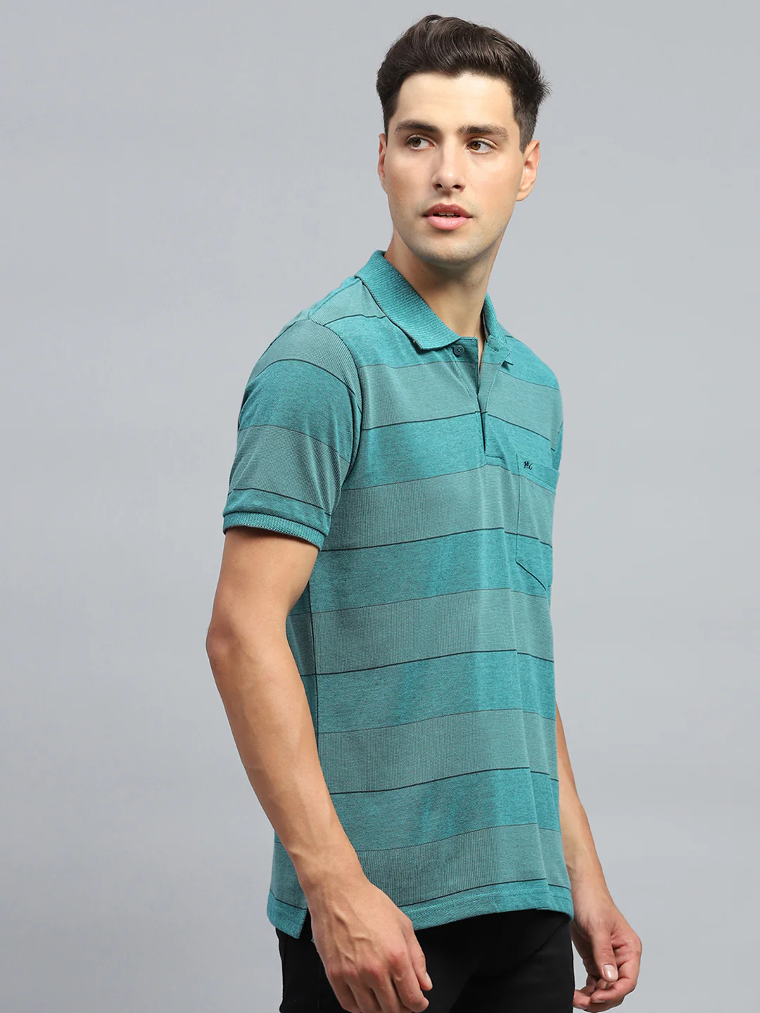 Men Green Stripe Collar Half Sleeve T-Shirt - Image 4